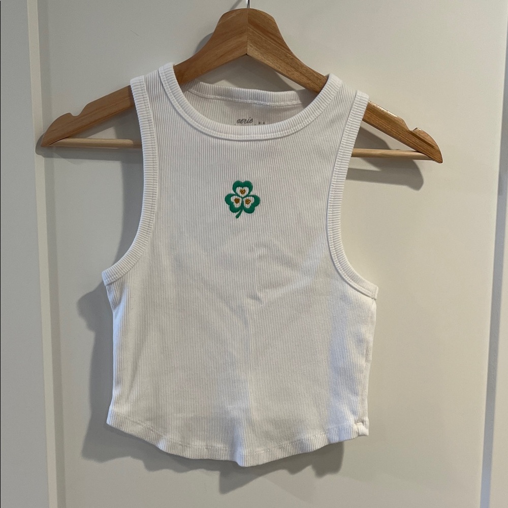 Aerie White Ribbed Tank Top
